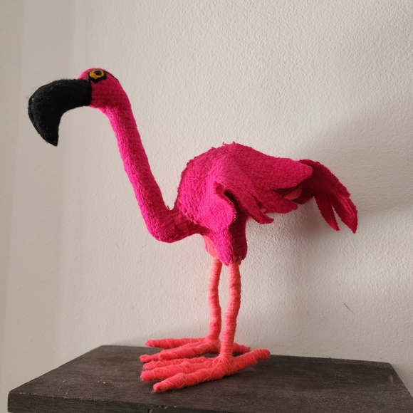 Handmade Stuffed Natural Pink Wool Flamingo - Picture 2 of 8